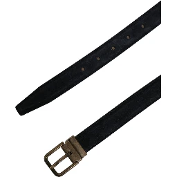 Men Black Leather Gold Tone Metal Buckle Belt