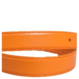 Orange Leather Silver Tone Metal Buckle Belt