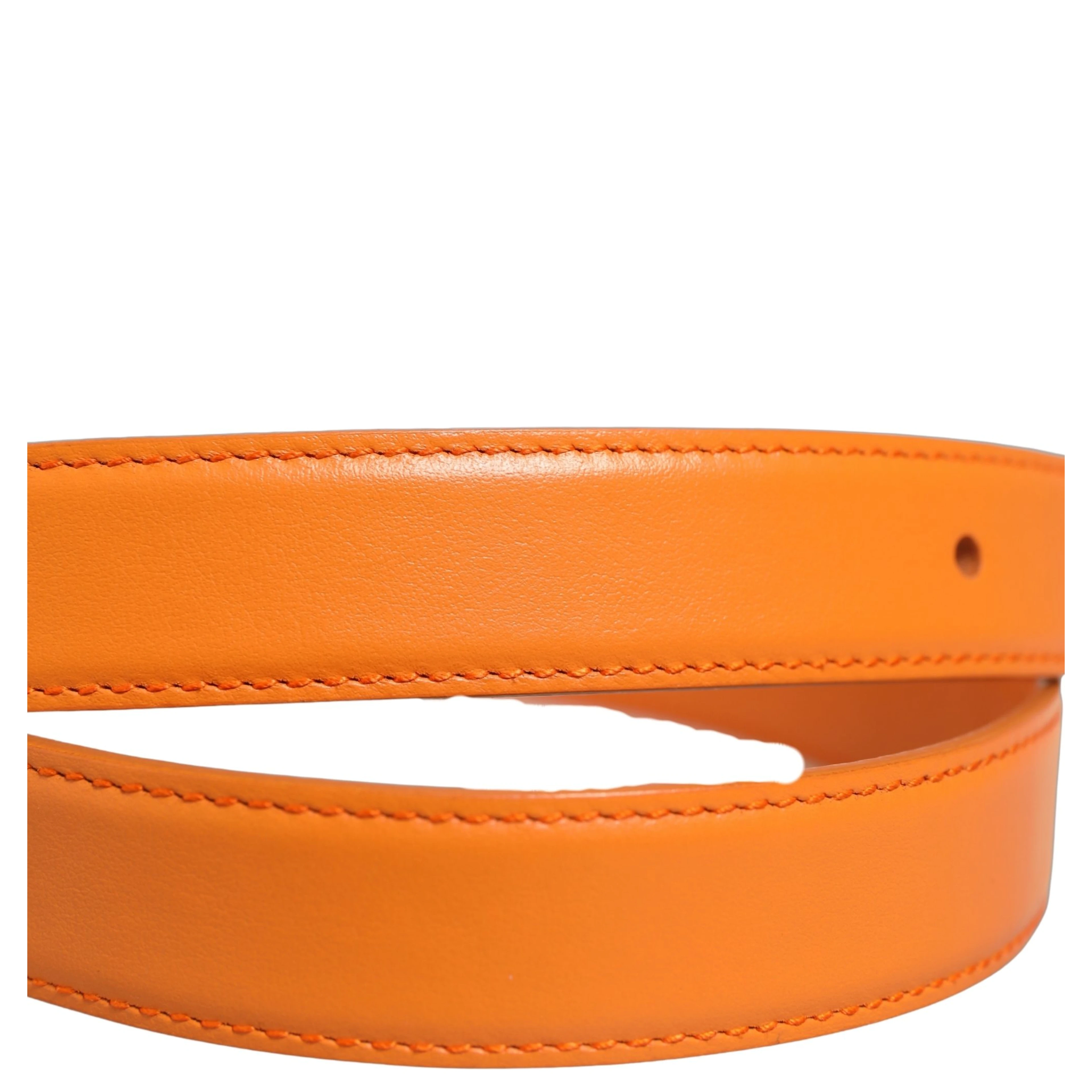 Orange Leather Silver Tone Metal Buckle Belt