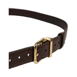 Men Brown Leather Gold Tone Metal Buckle Belt