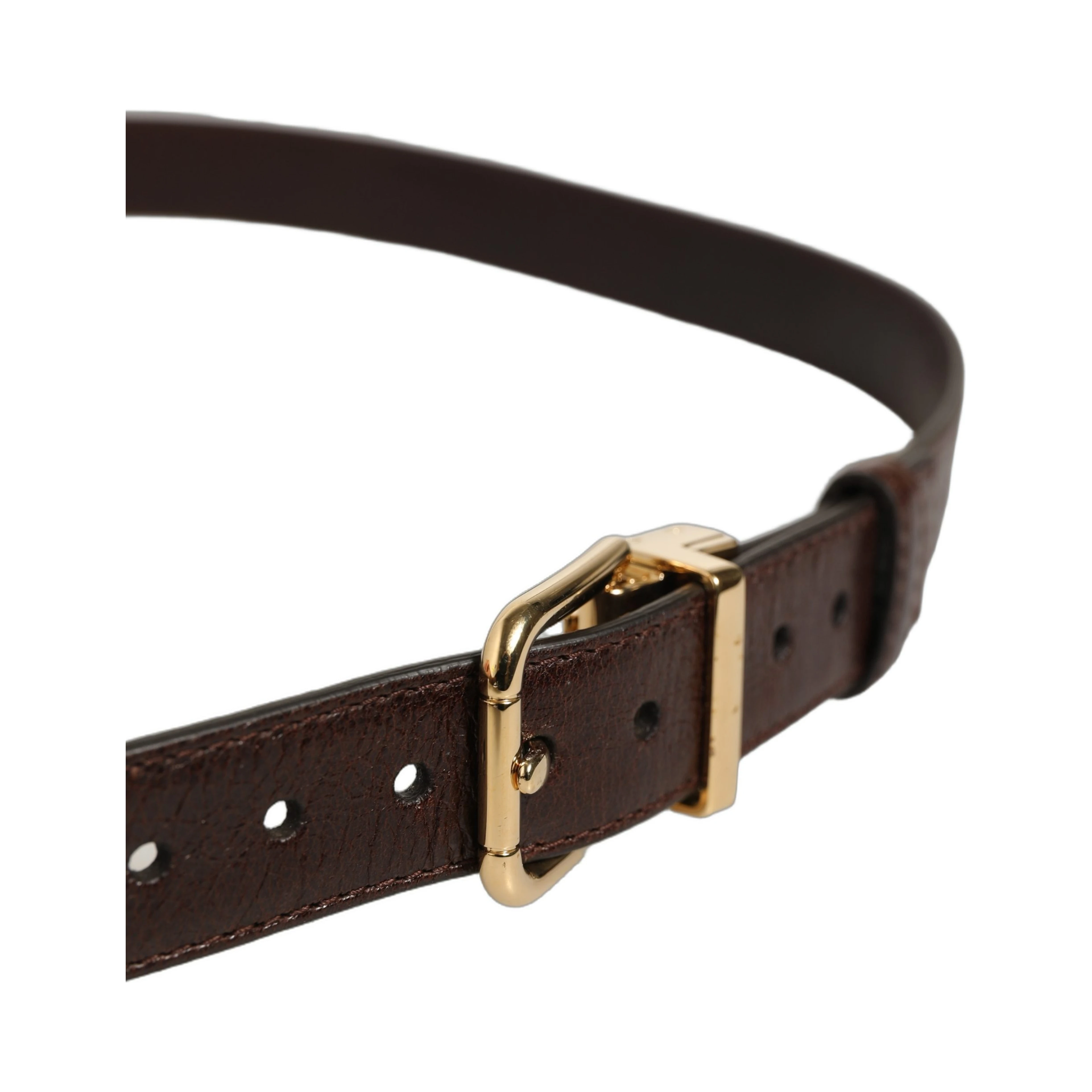 Men Brown Leather Gold Tone Metal Buckle Belt