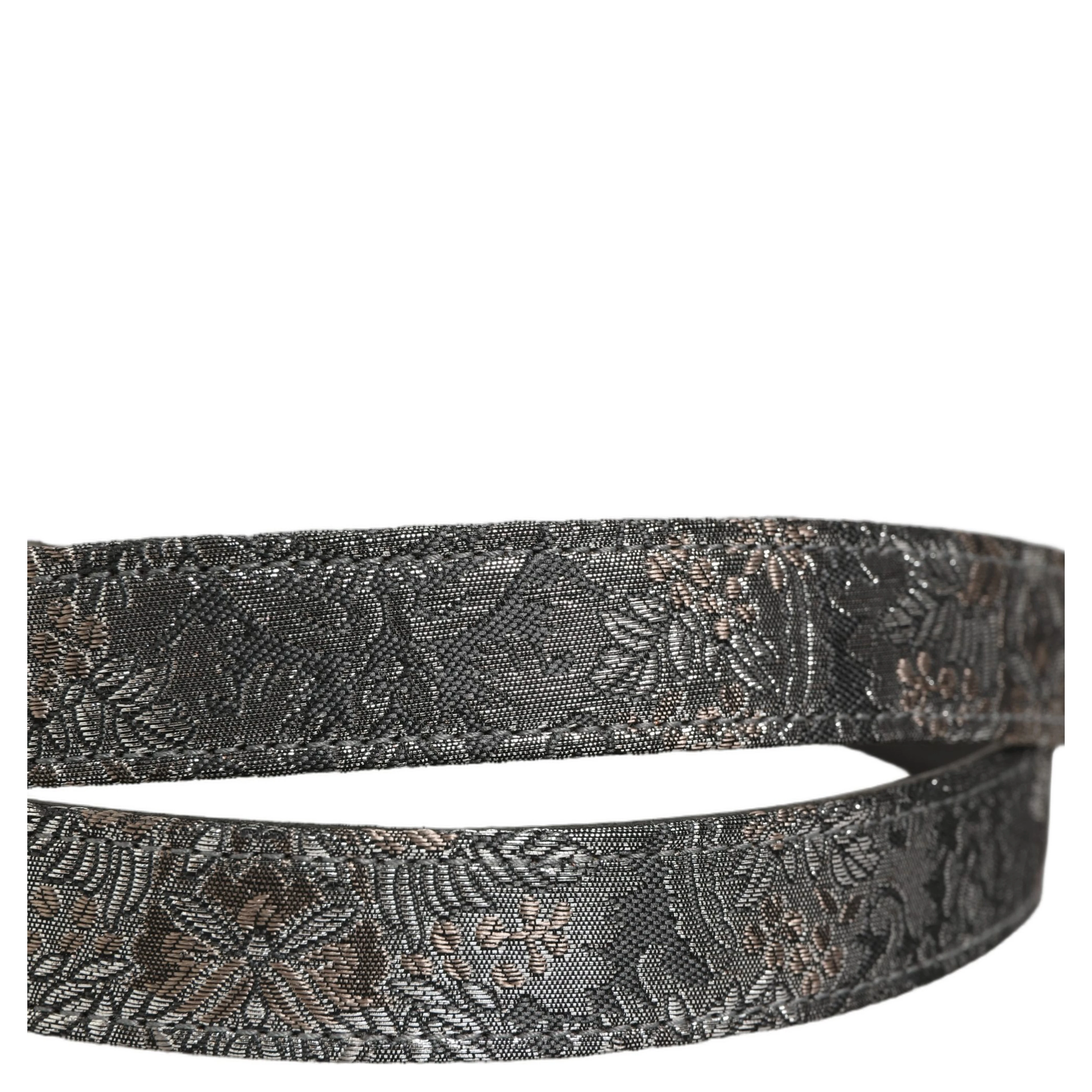 Silver Black Floral Jacquard Metal Buckle Belt
