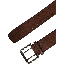 Belt Brown Leather Double Prong Metal Buckle