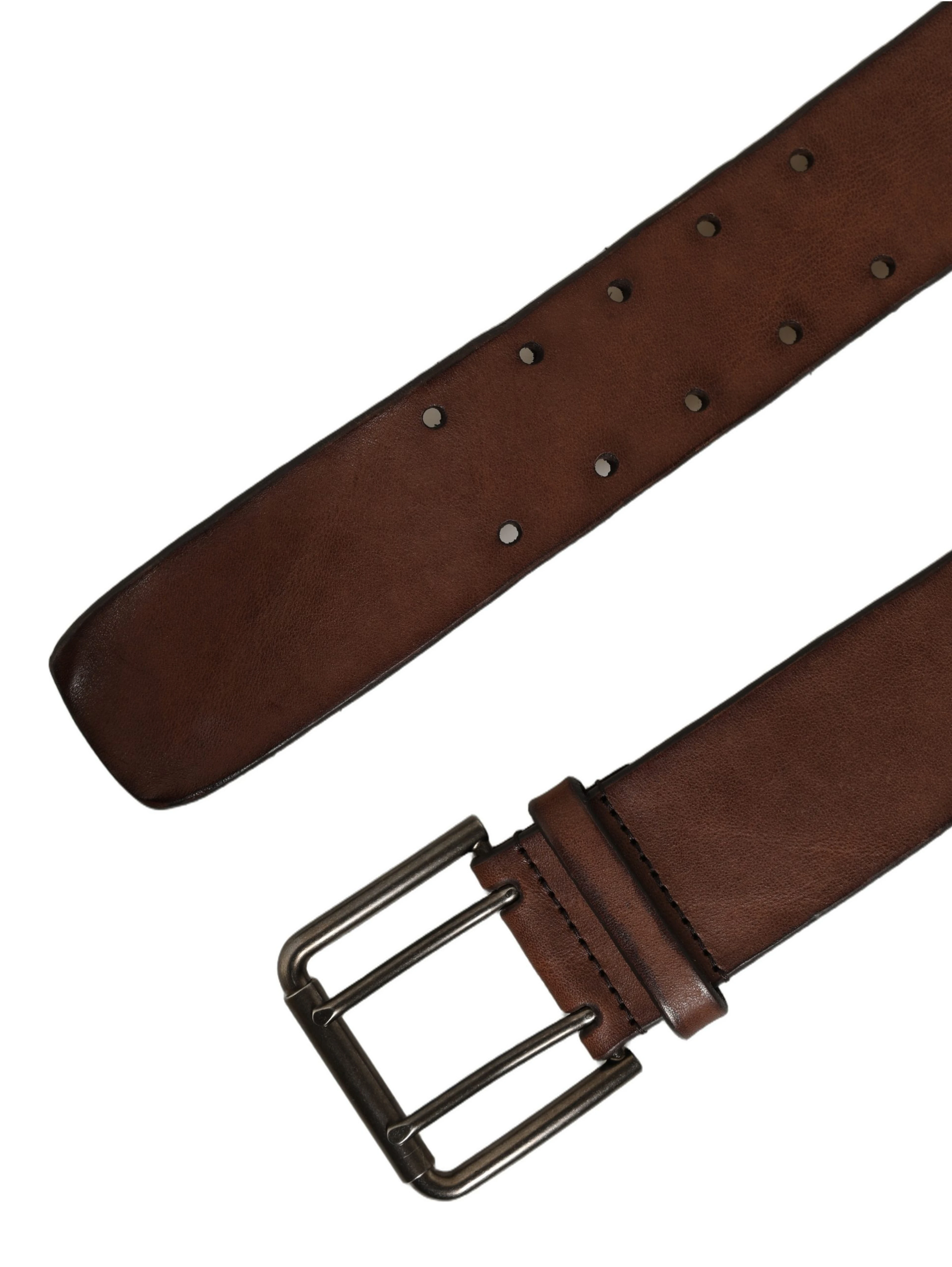 Belt Brown Leather Double Prong Metal Buckle