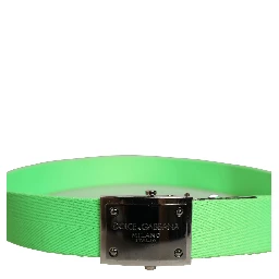 Green Canvas Logo Plaque Metal Buckle Belt