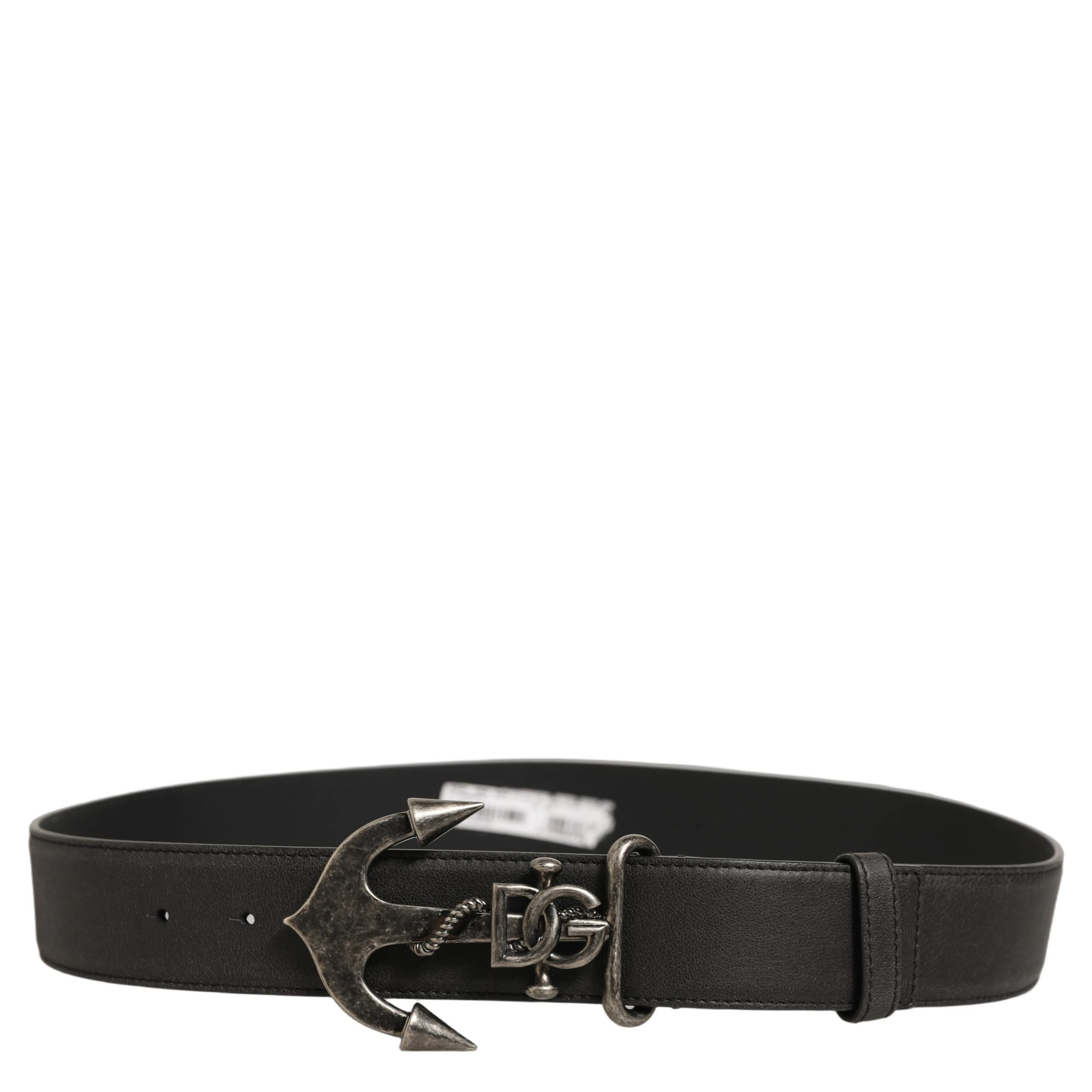 Black Leather Anchor Logo Metal Buckle Belt