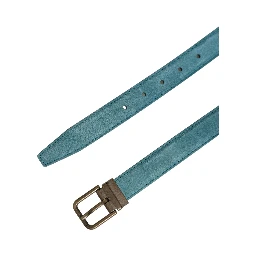 Men Blue Suede Gold Tone Metal Buckle Belt