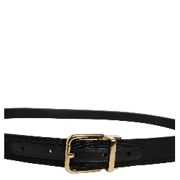Black Canvas Leather Gold Metal Buckle Belt