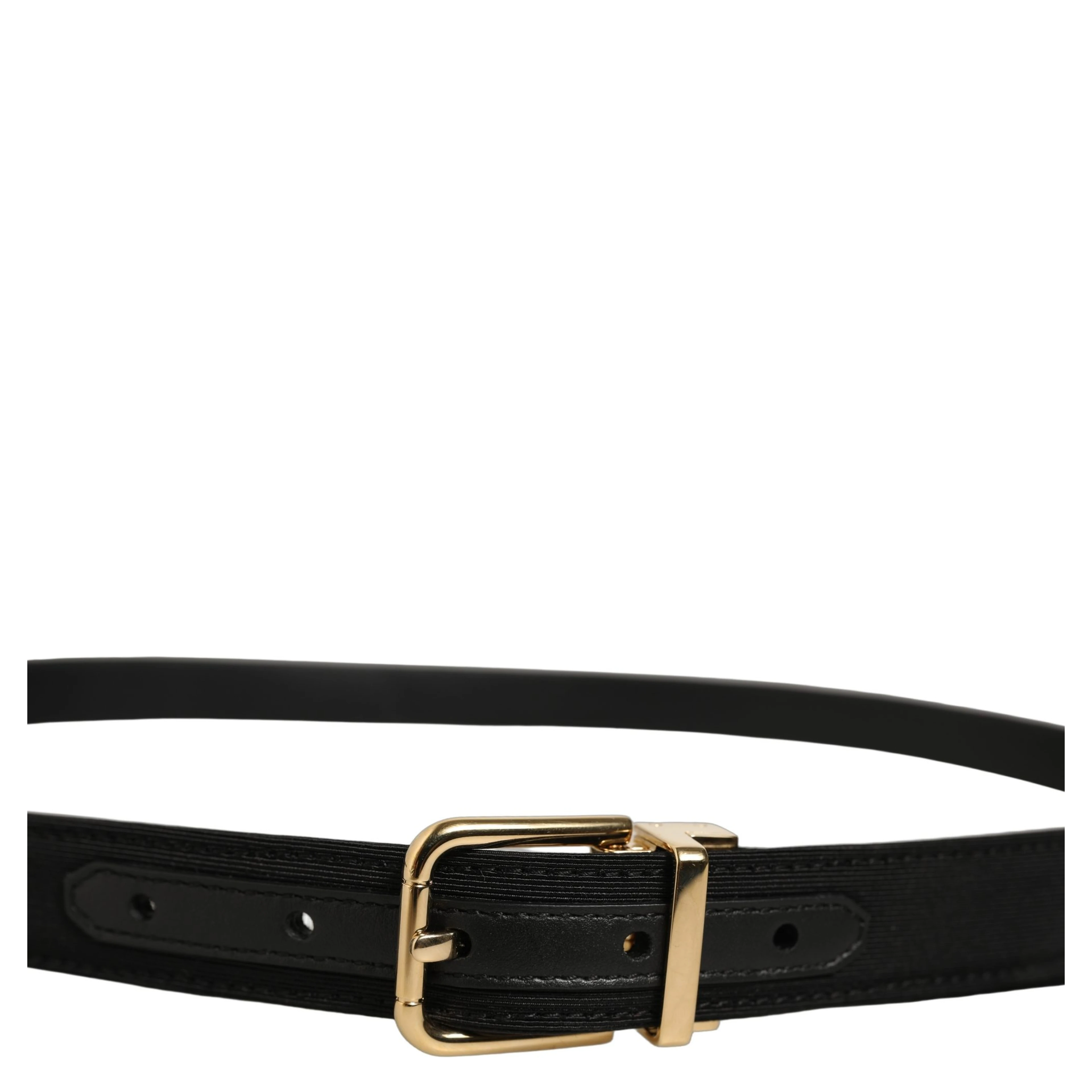 Black Canvas Leather Gold Metal Buckle Belt