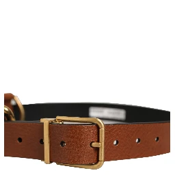 Brown Leather Gold Metal Rings Buckle Belt