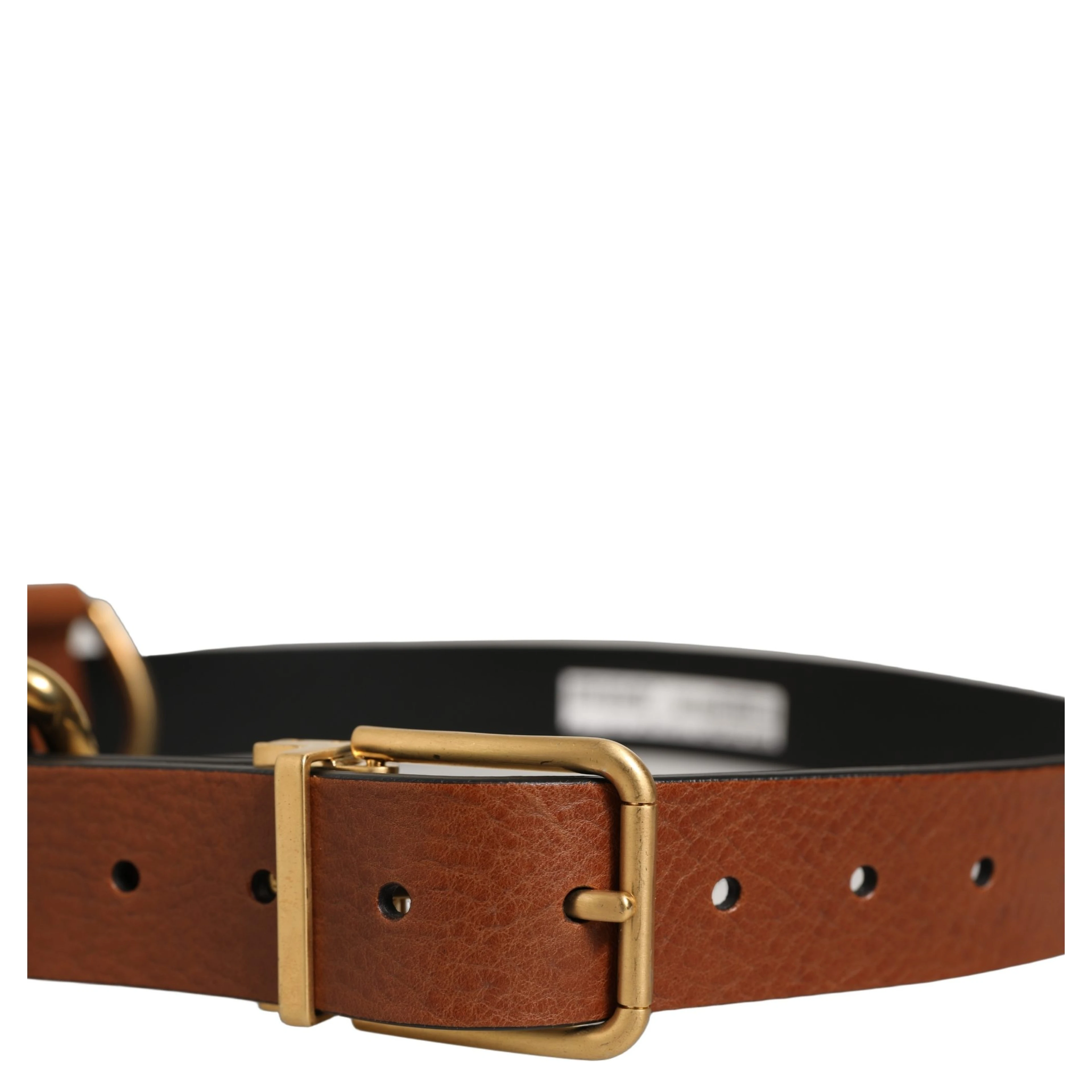 Brown Leather Gold Metal Rings Buckle Belt