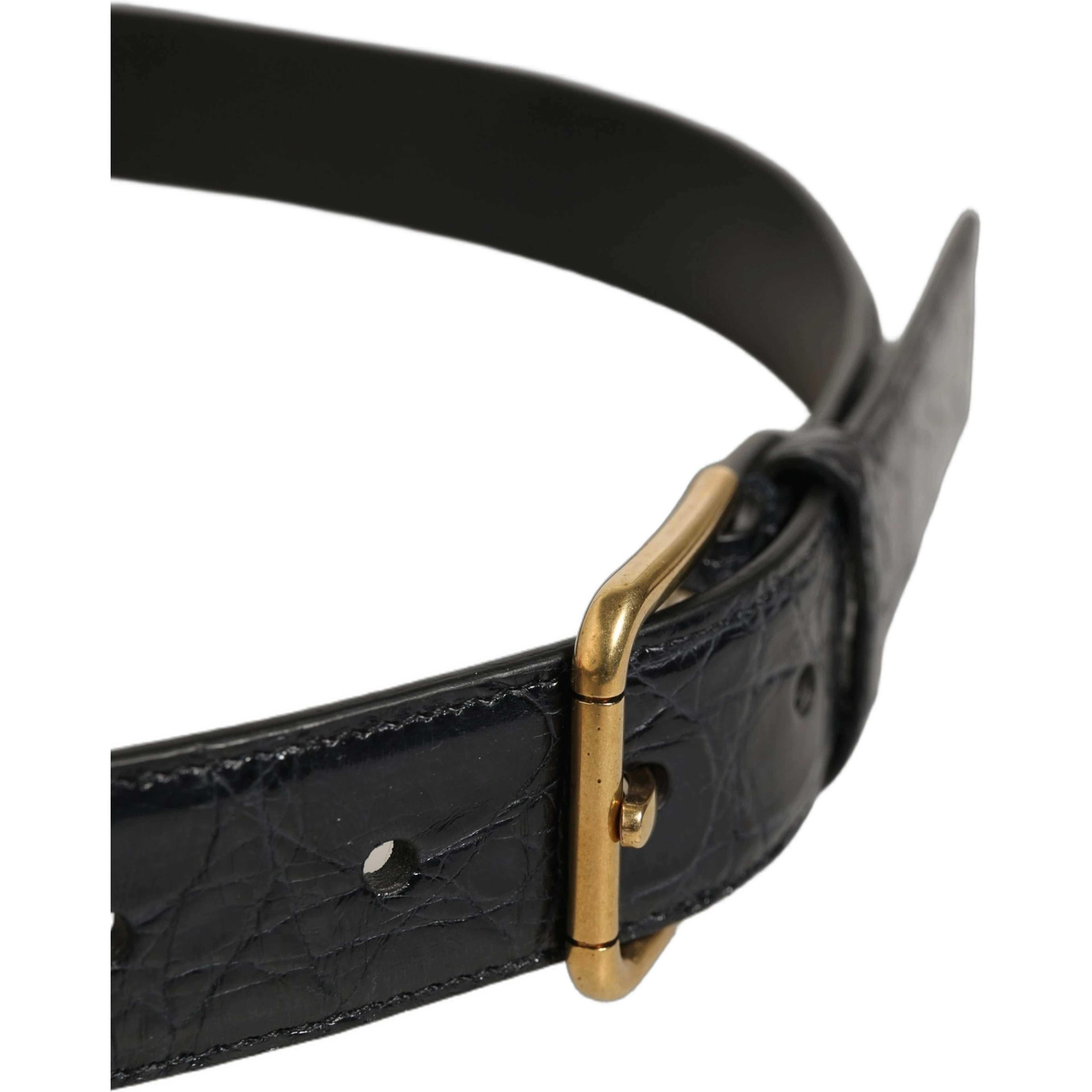 Beige Black Woven Leather Metal Buckle Belt