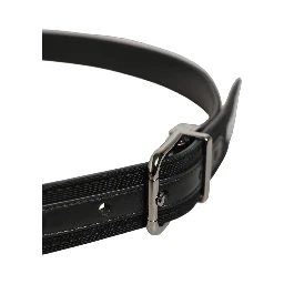 Black Fabric Leather Barcode Silver Buckle Belt