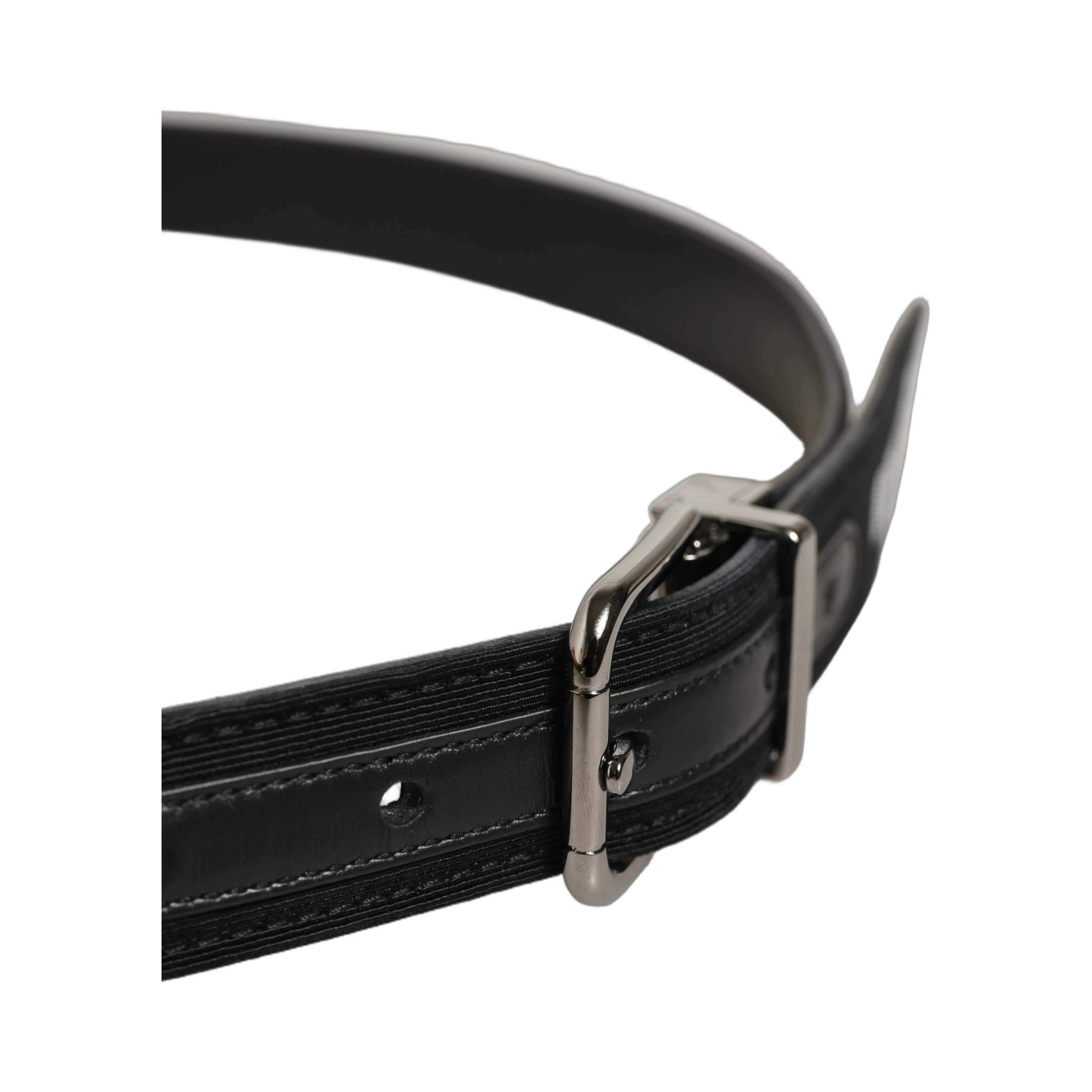 Black Fabric Leather Barcode Silver Buckle Belt