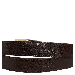 Men Brown Leather Gold Tone Metal Buckle Belt