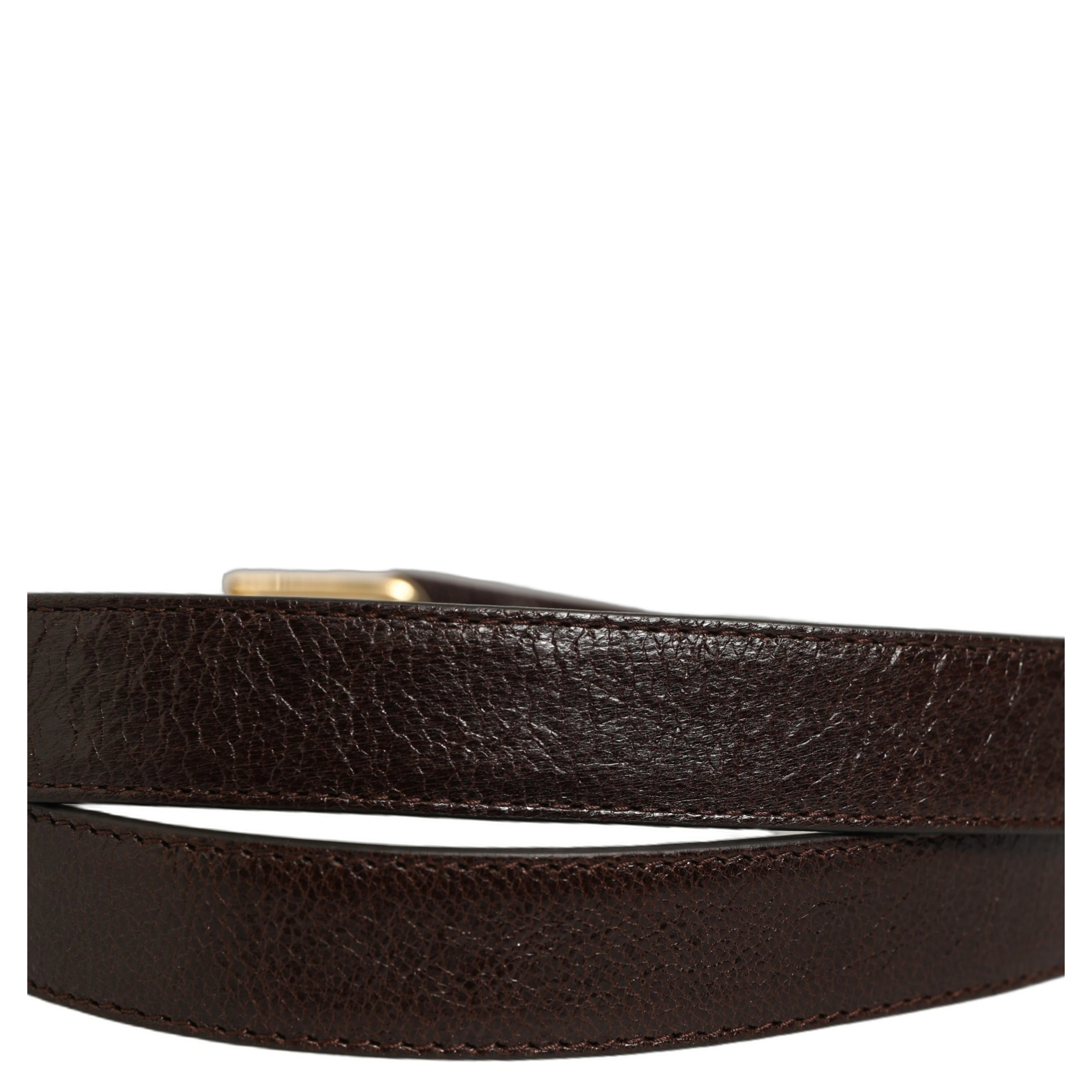 Men Brown Leather Gold Tone Metal Buckle Belt