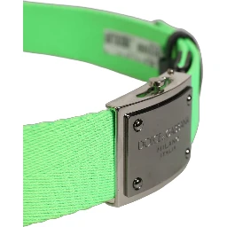 Green Canvas Logo Plaque Metal Buckle Belt