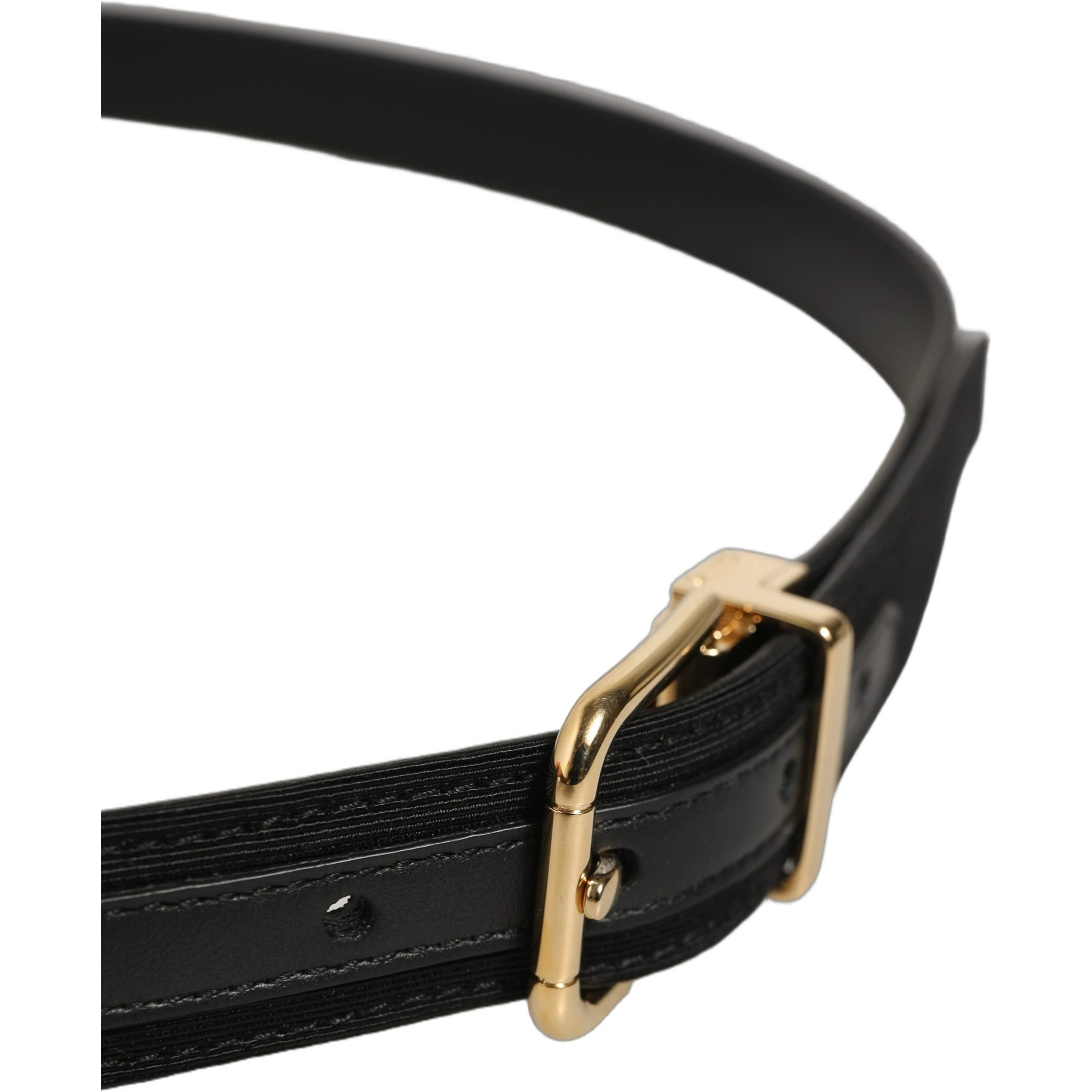 Black Canvas Leather Gold Metal Buckle Belt