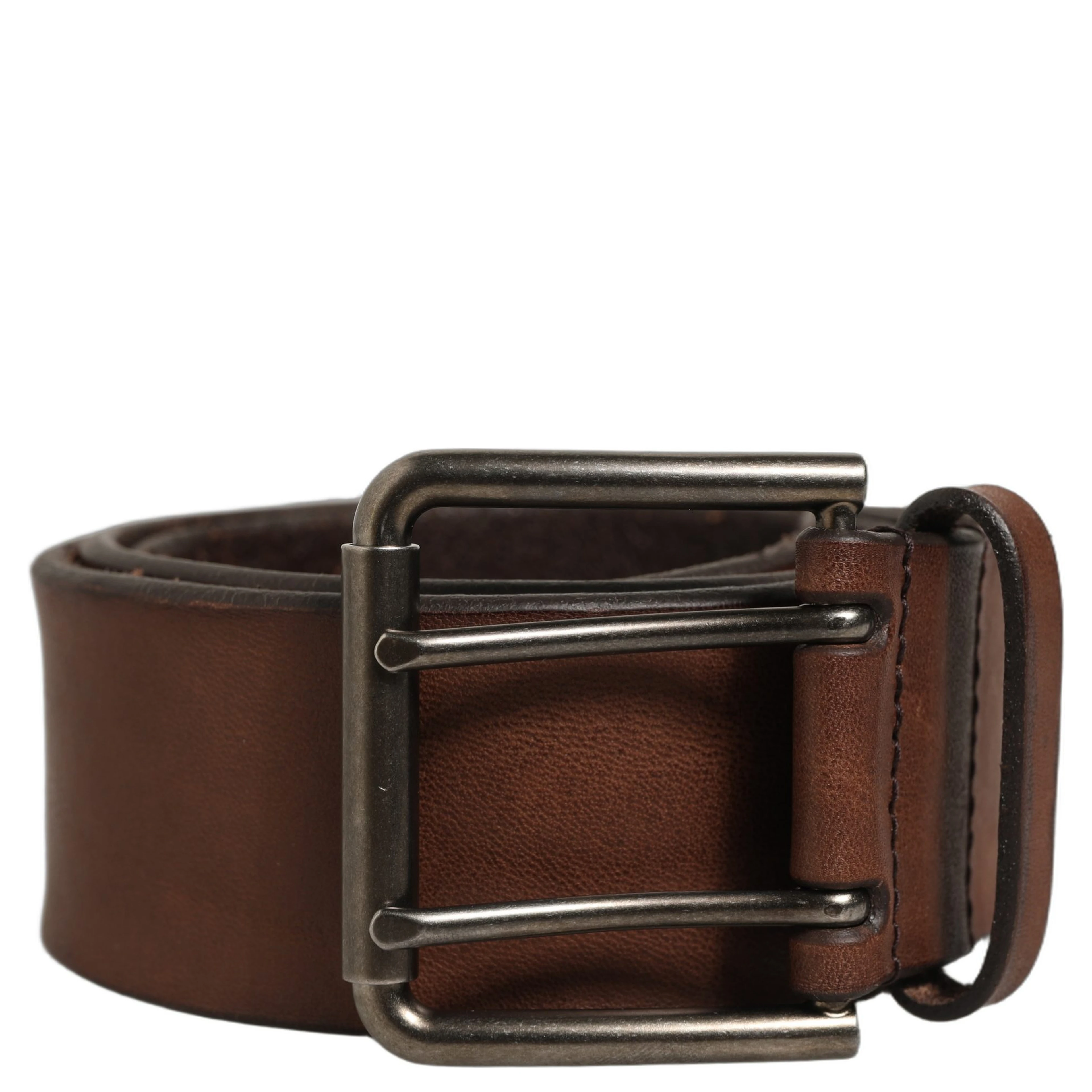 Belt Brown Leather Double Prong Metal Buckle