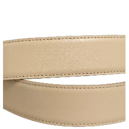 Beige Leather Silver Tone Metal Buckle Belt