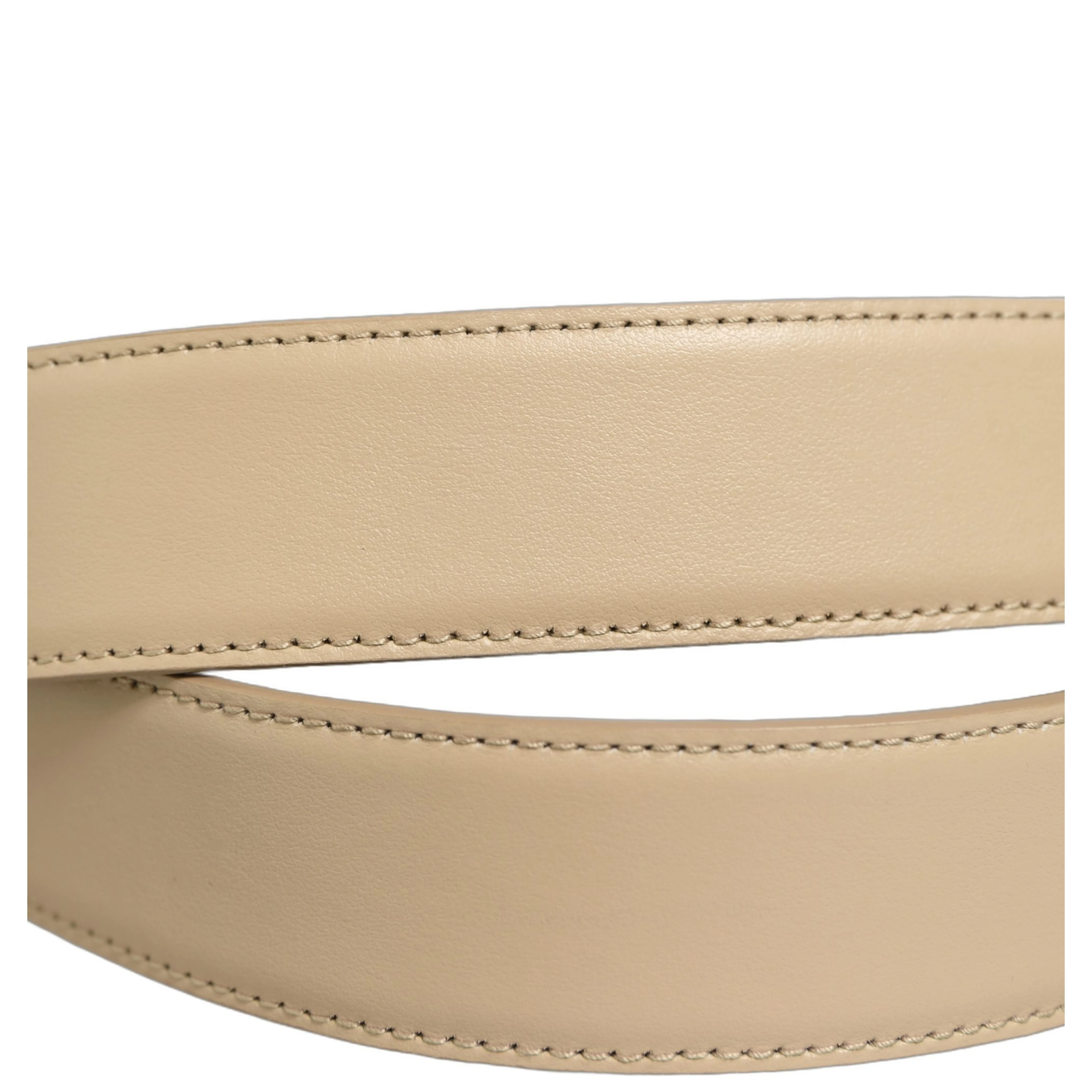 Beige Leather Silver Tone Metal Buckle Belt