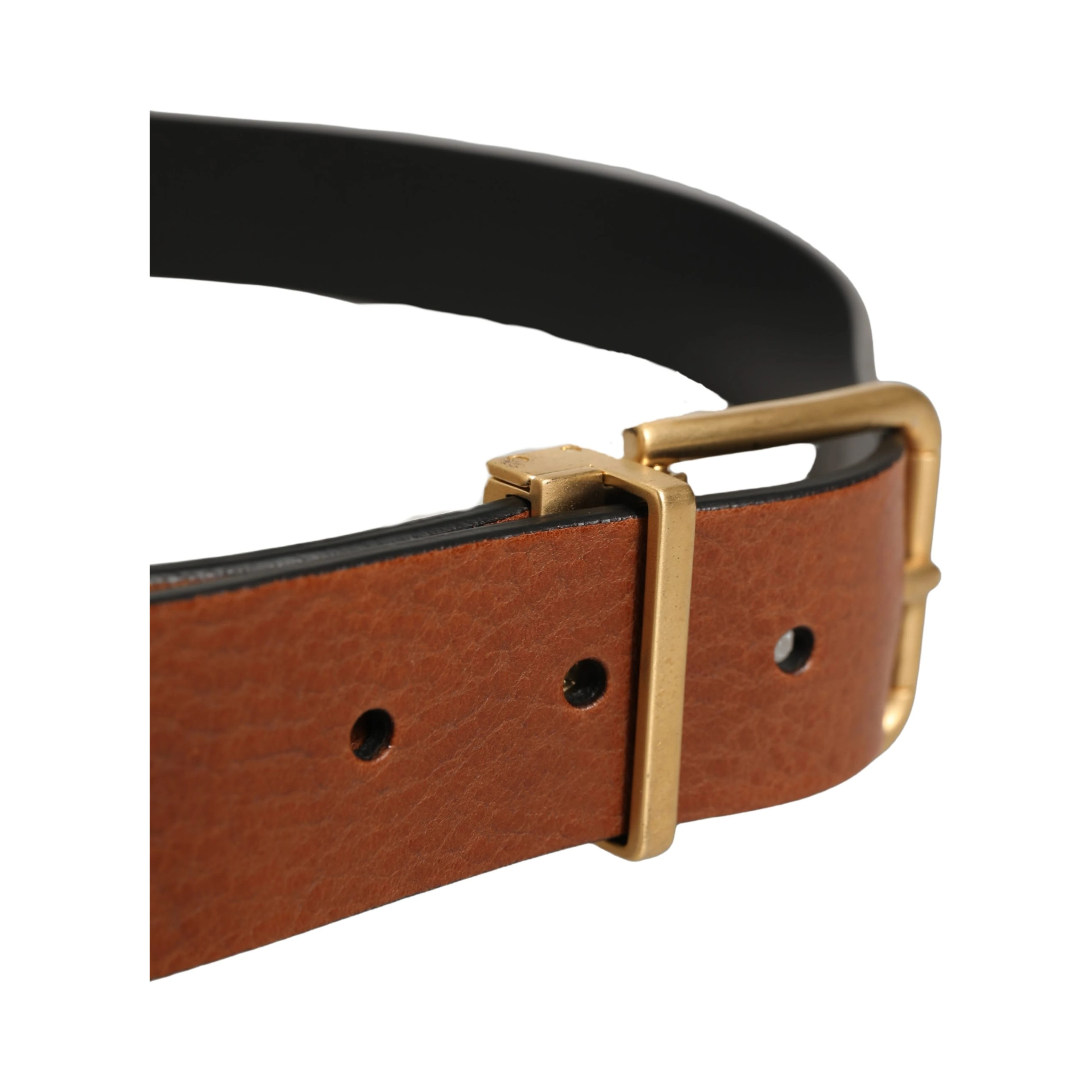 Brown Leather Gold Metal Rings Buckle Belt
