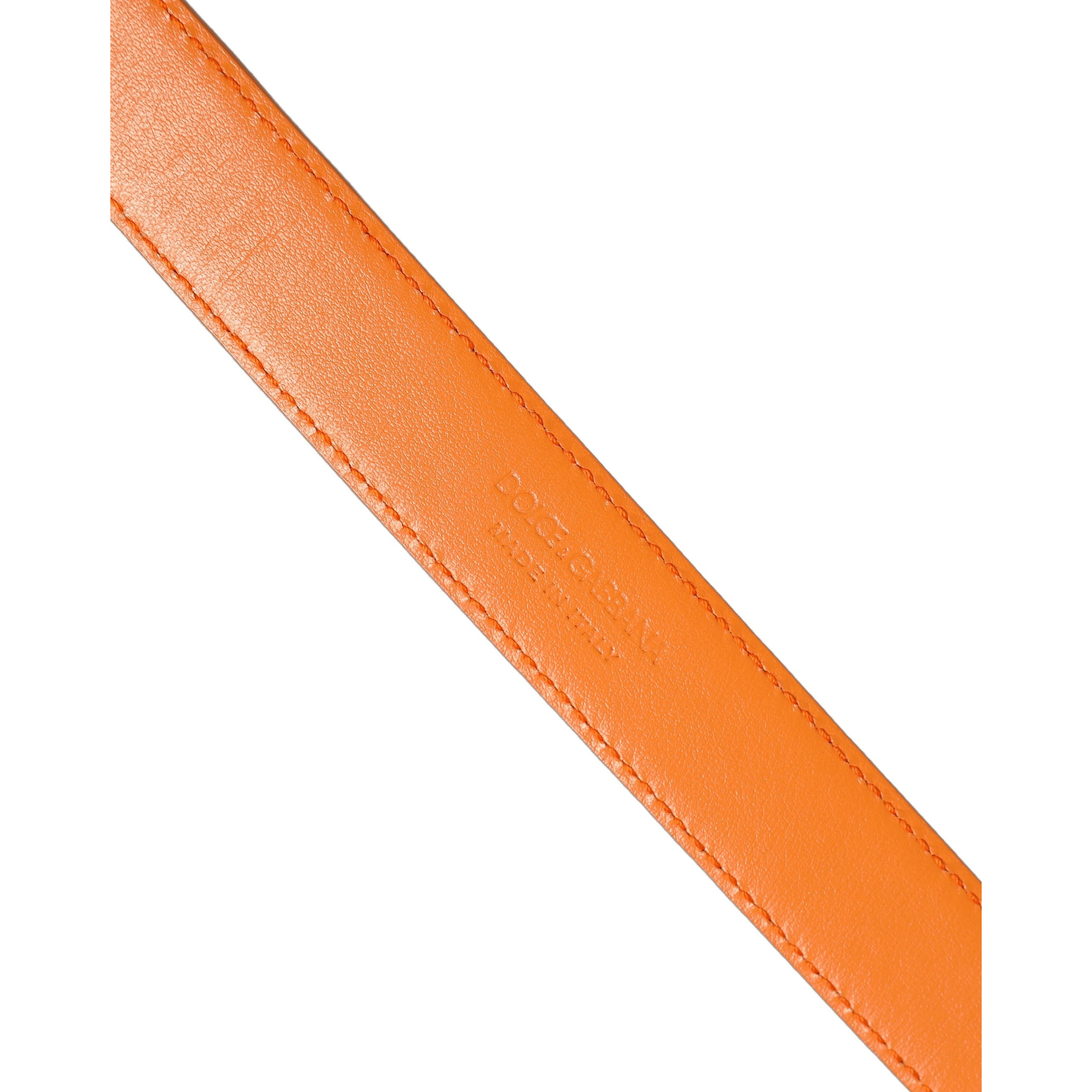 Orange Leather Silver Tone Metal Buckle Belt