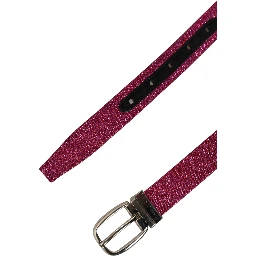Men Fuchsia Glitter Silver Metal Buckle Belt