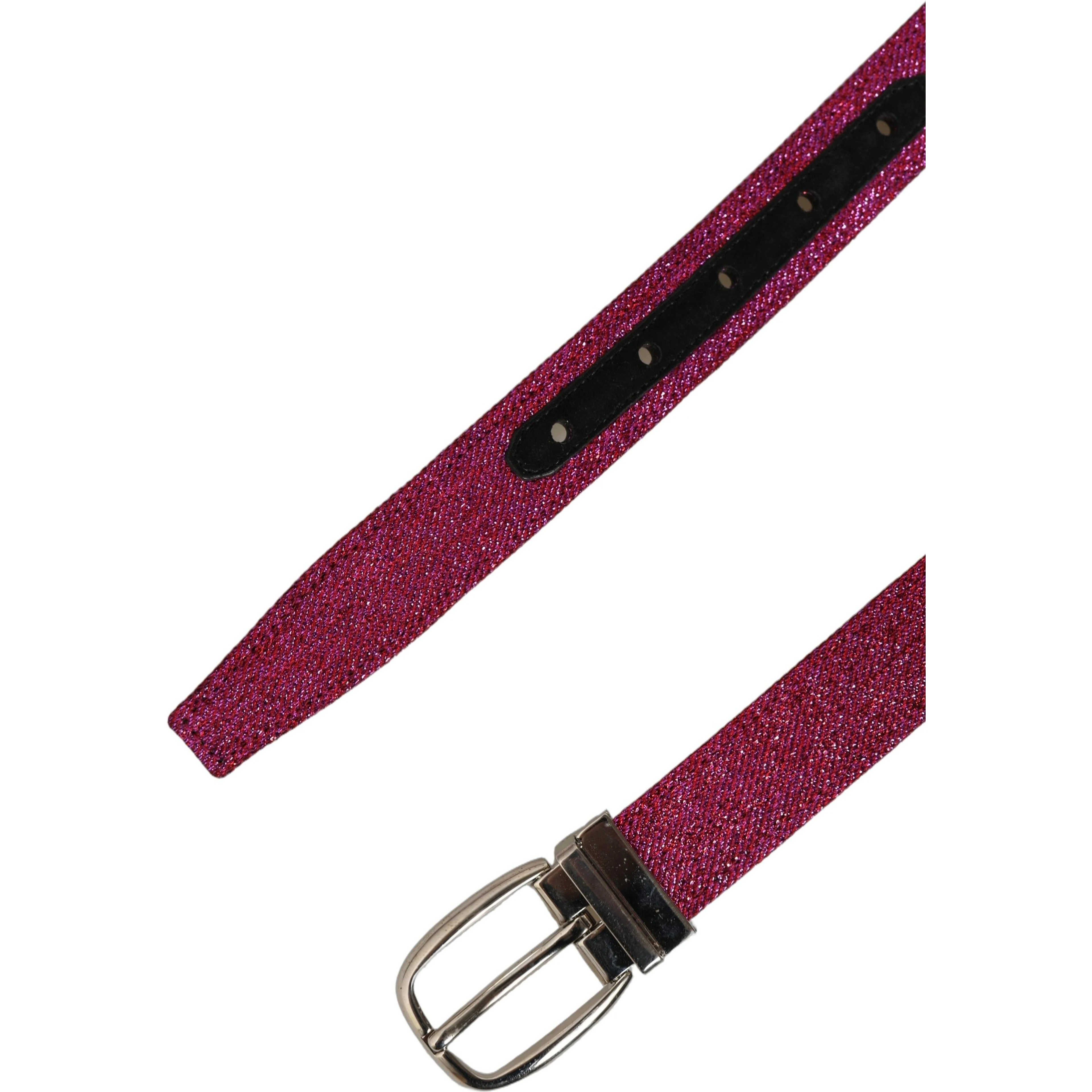Men Fuchsia Glitter Silver Metal Buckle Belt