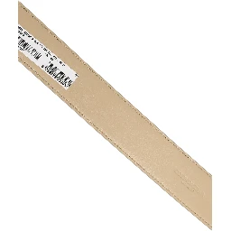 Beige Leather Silver Tone Metal Buckle Belt