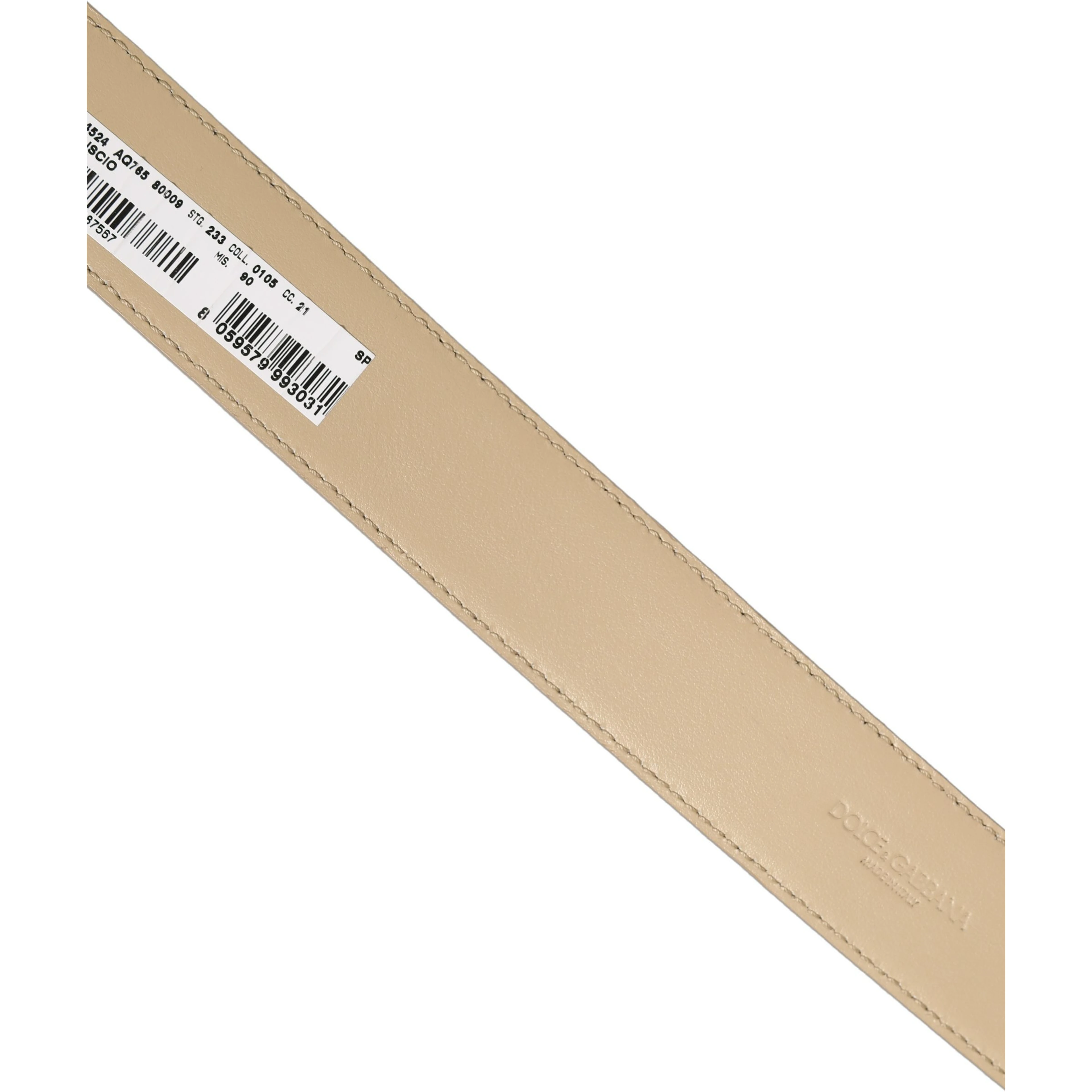 Beige Leather Silver Tone Metal Buckle Belt