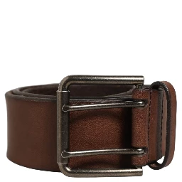 Belt Brown Leather Double Prong Metal Buckle