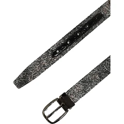Silver Black Floral Jacquard Metal Buckle Belt