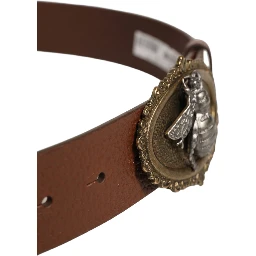Brown Leather Bee Accent Metal Buckle Belt