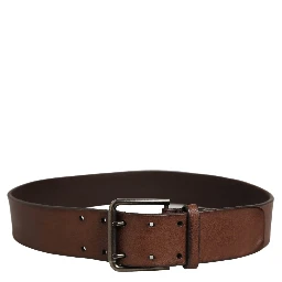 Belt Brown Leather Double Prong Metal Buckle