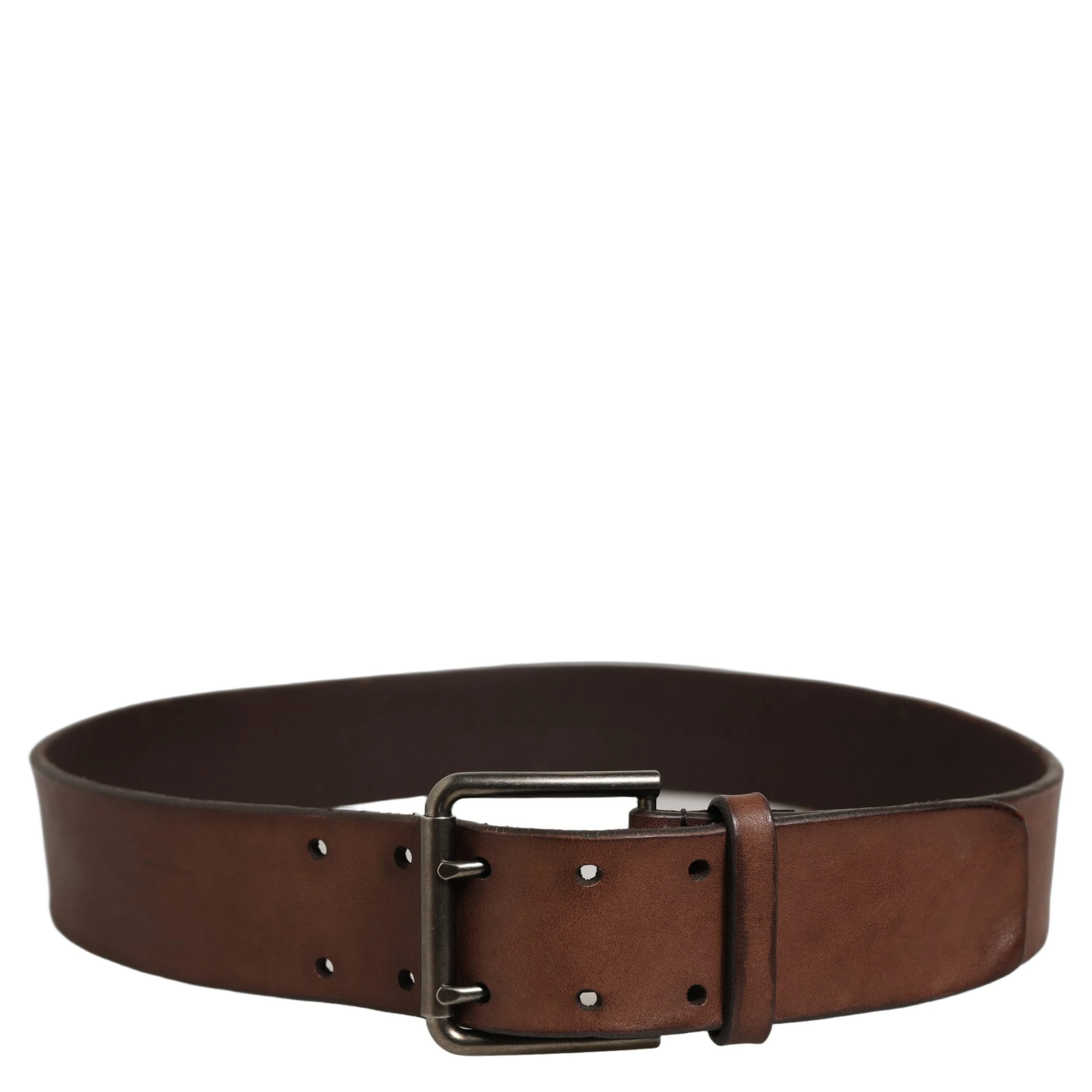 Belt Brown Leather Double Prong Metal Buckle