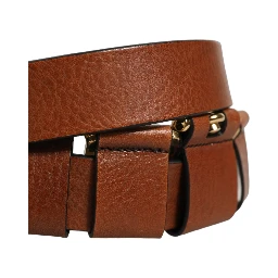 Brown Leather Gold Metal Rings Buckle Belt