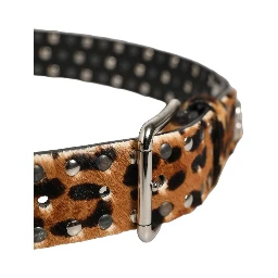 Brown Leopard Calf Hair Studs Metal Buckle Belt