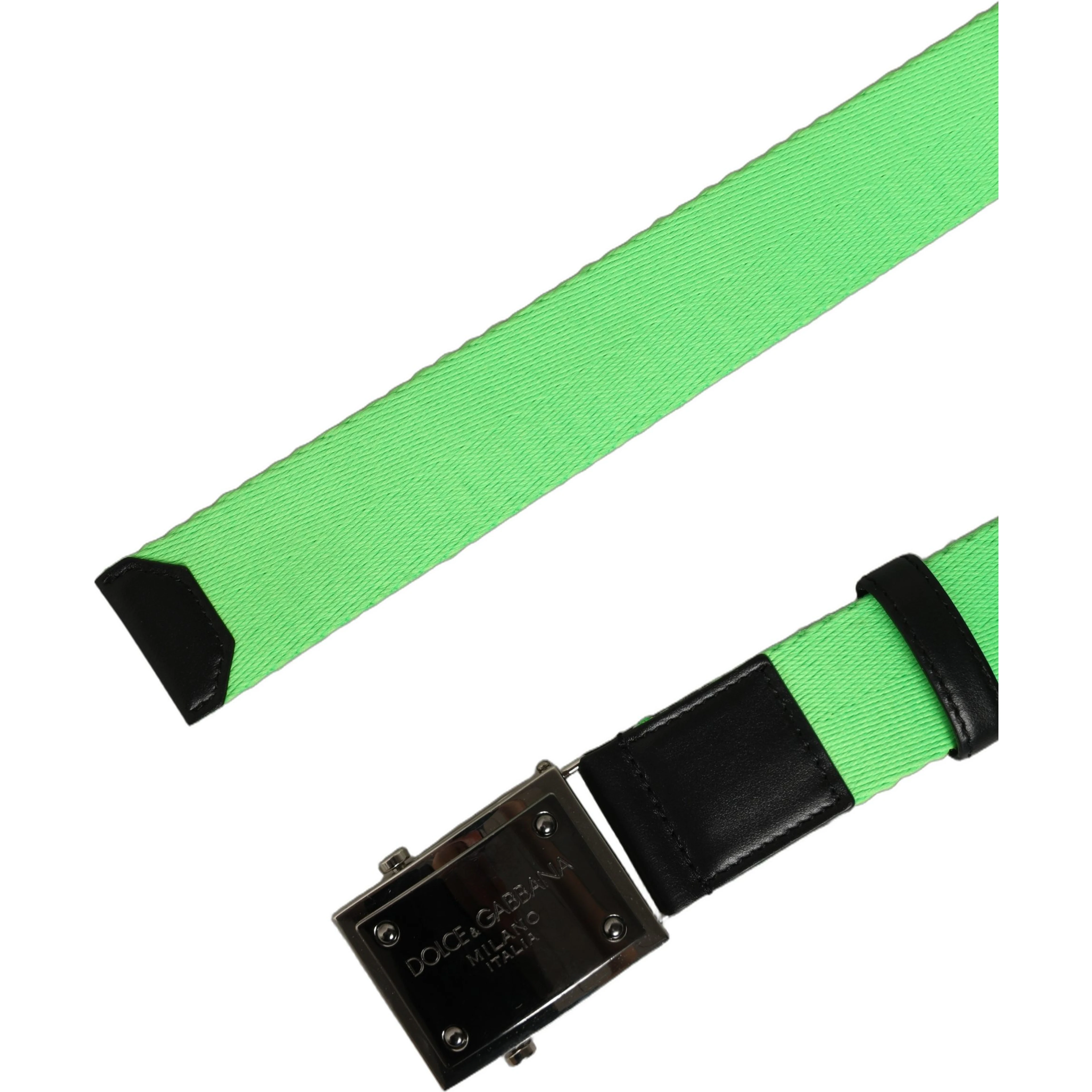 Green Canvas Logo Plaque Metal Buckle Belt