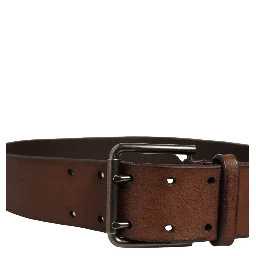 Belt Brown Leather Double Prong Metal Buckle