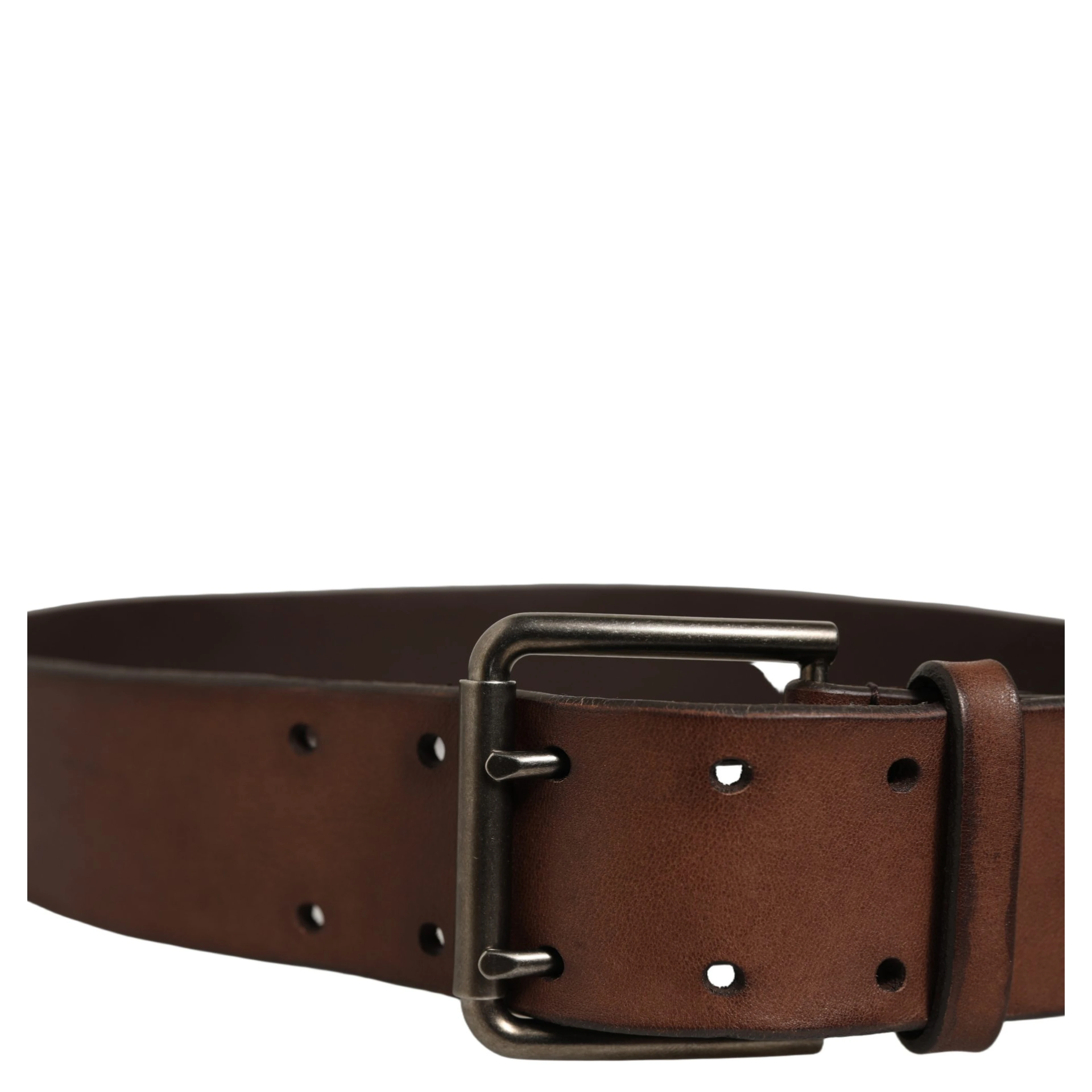 Belt Brown Leather Double Prong Metal Buckle