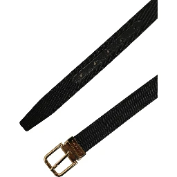 Black Canvas Leather Gold Metal Buckle Belt