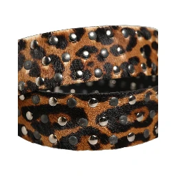 Brown Leopard Calf Hair Studs Metal Buckle Belt
