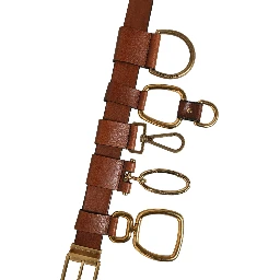 Brown Leather Gold Metal Rings Buckle Belt