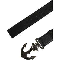 Black Leather Anchor Logo Metal Buckle Belt