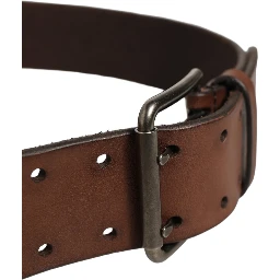 Belt Brown Leather Double Prong Metal Buckle