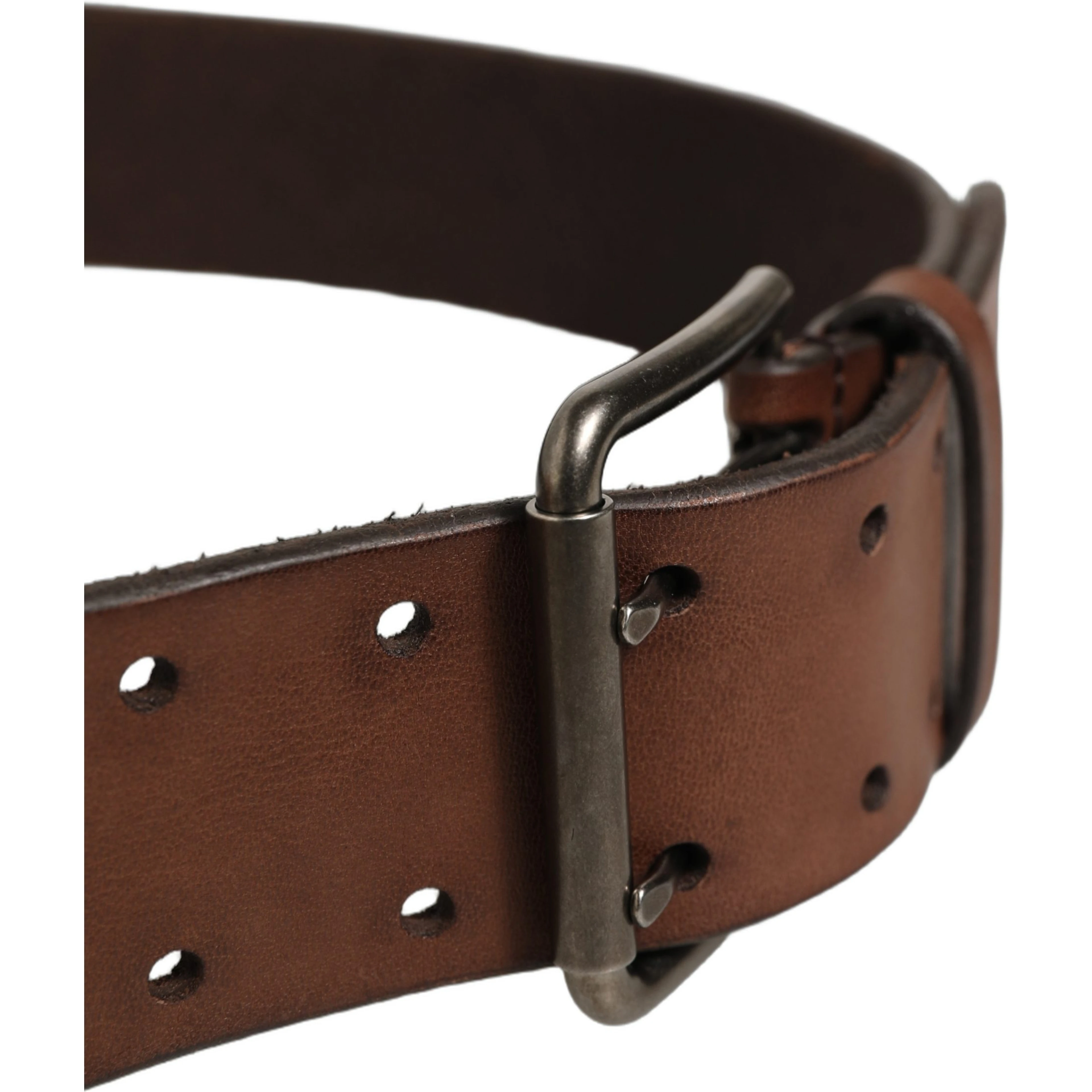 Belt Brown Leather Double Prong Metal Buckle