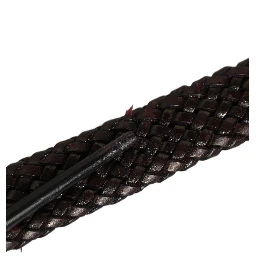 Dark Brown Woven Leather Metal Buckle Belt