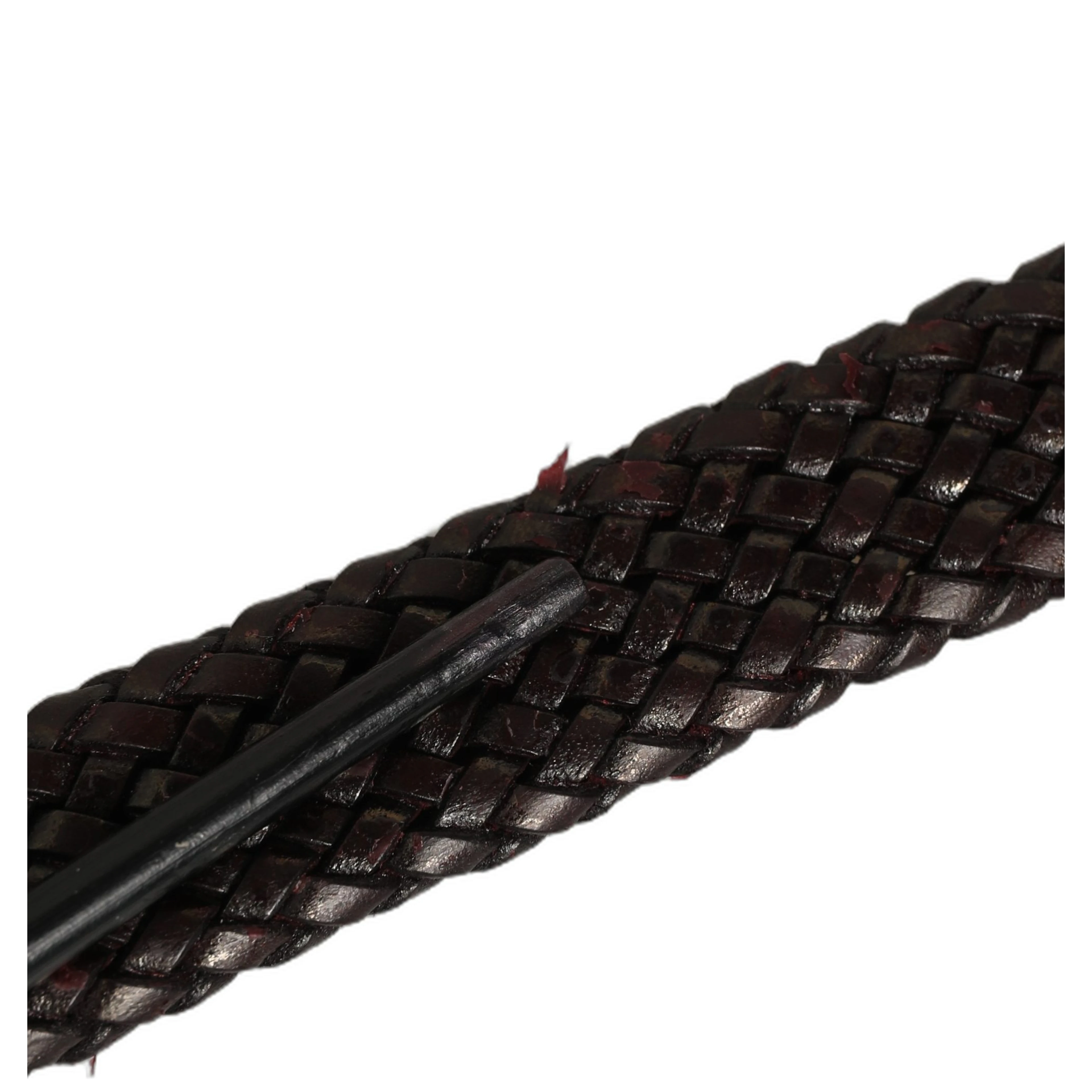 Dark Brown Woven Leather Metal Buckle Belt