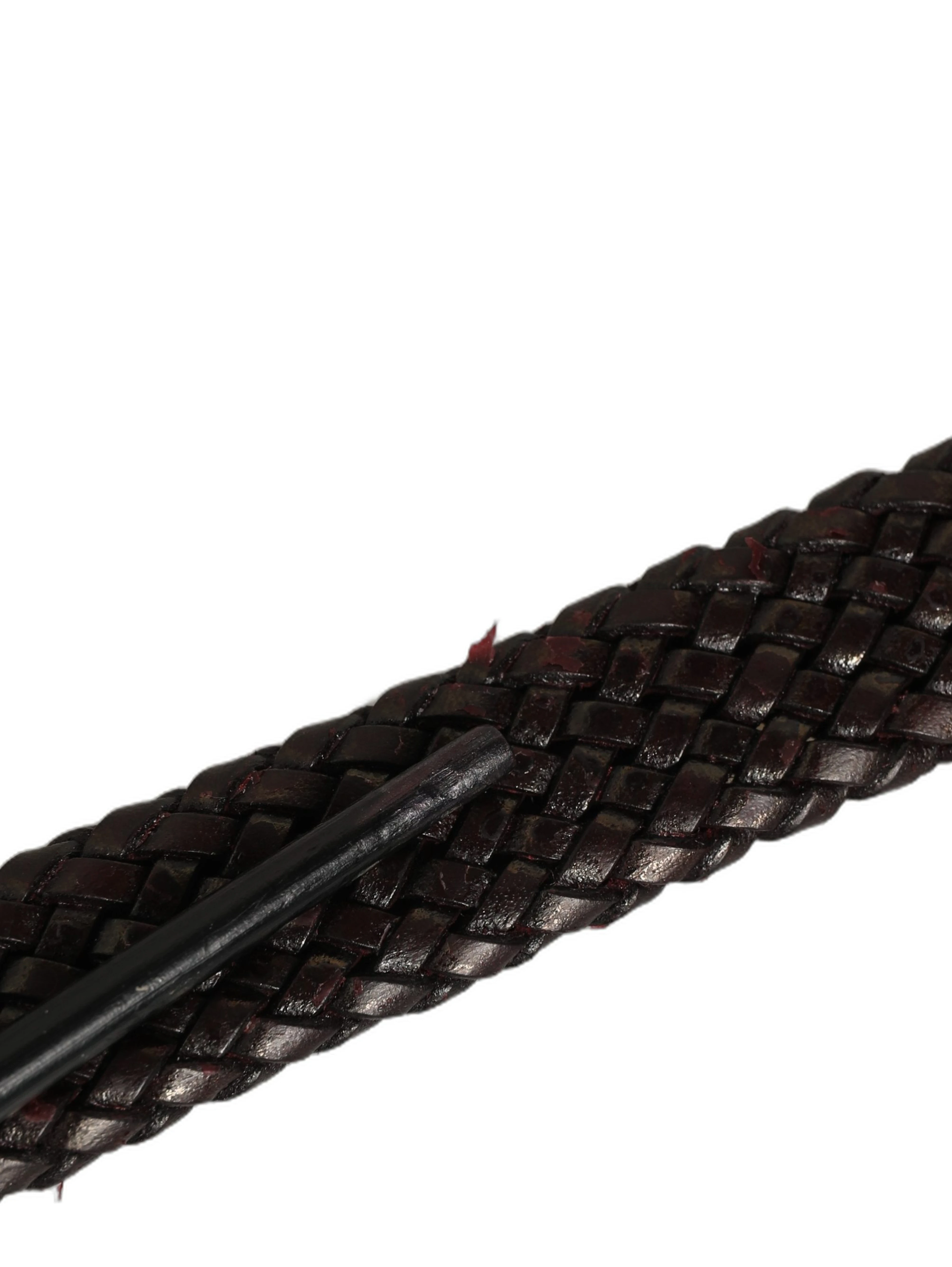 Dark Brown Woven Leather Metal Buckle Belt